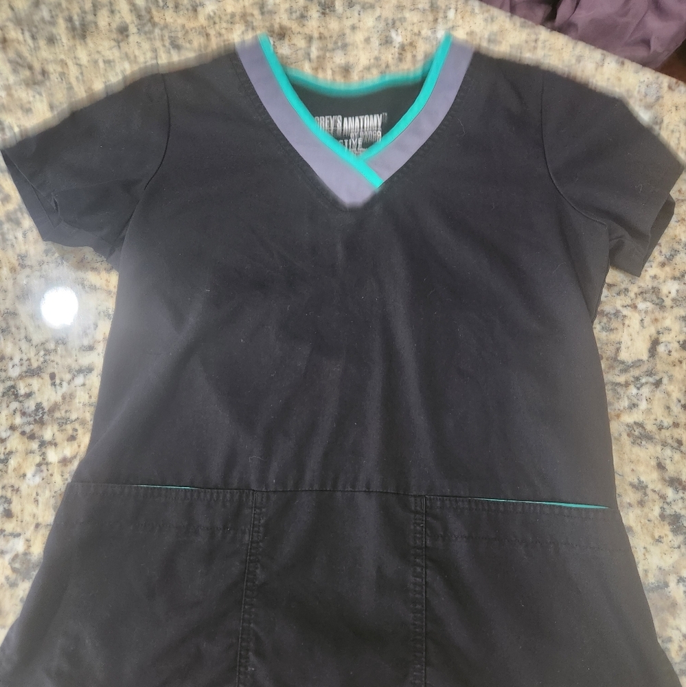 Greys Anatomy Black And Teal Scrub Top